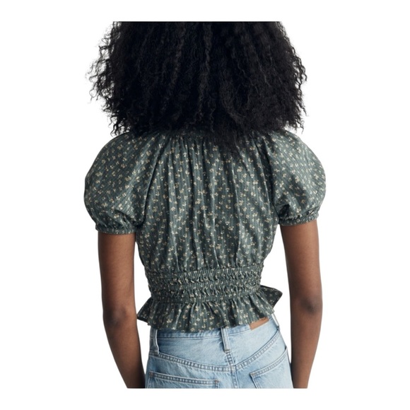 Madewell Poplin Puff-Sleeve Smocked Crop Top  Size XS - Picture 3 of 8